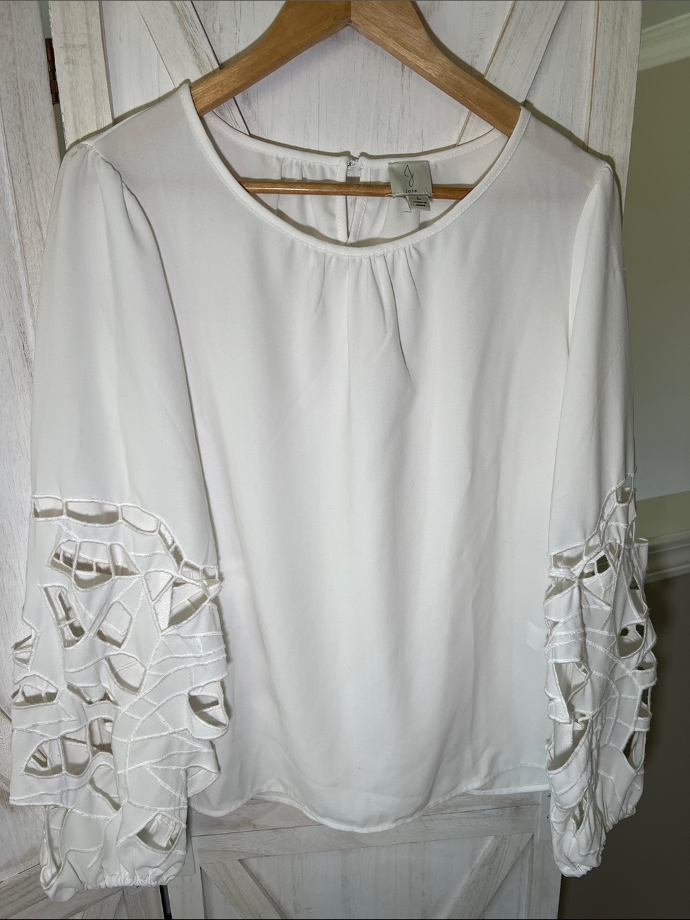 Joie White Blouse with Cutout Balloon Sleeves